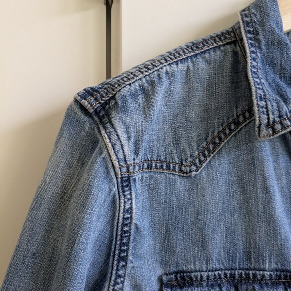 American Eagle Denim Shirt S Blue Chambray Pearl Snap Vintage Slim Fit West - Picture 7 of 10
